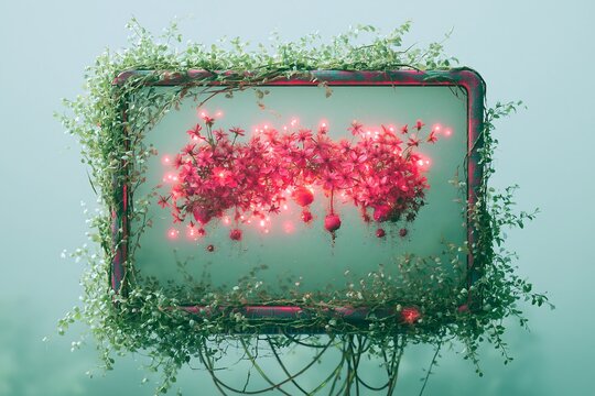 Futuristic biological computing system designed with plant vines and natural growth patterns.
