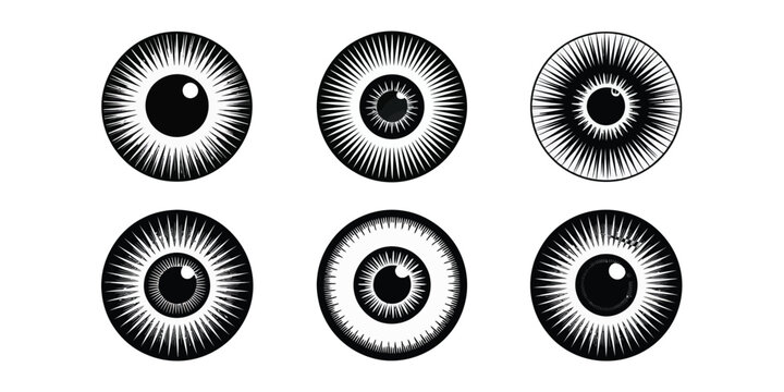 Set of six black and white iris patterns