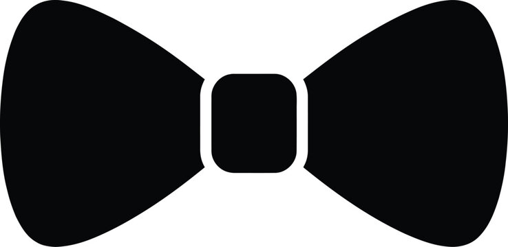 Simple black bow tie icon for gentleman fashion accessory or formal dress code design element isolated on white background.
