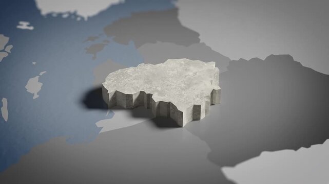 World map animation Birds eye view above Lithuania, Lithuanian, Vilnius, Europe, with highlighted country borders. Cinematic 3d world map animation highlights aerial views, 4k Video