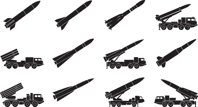 Military missiles on launchers and trucks collection
