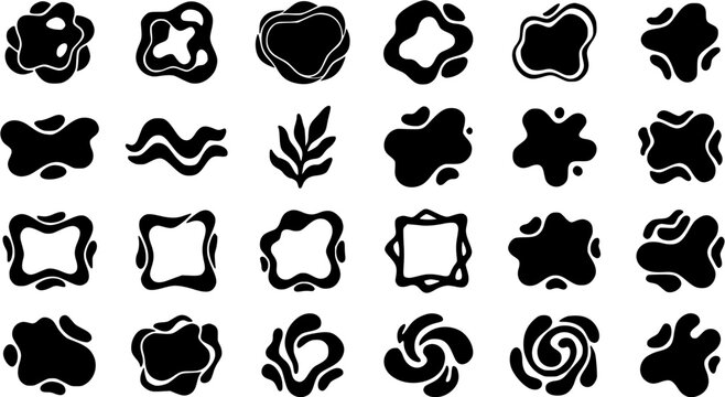 Set of abstract organic liquid shapes and fluid blob elements for graphic design and modern branding