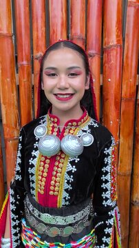 Young girl wearing complete set of Dusun Tindal Clothes Sinipak during Kaamatan Harvest Festival in Sabah