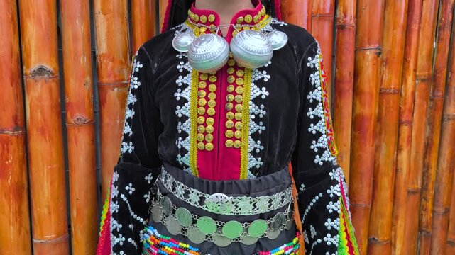 Details of Sinipak clothes a Kota Belud Dusun Tindal traditional attire during Kaamatan Harvest Festival in Sabah