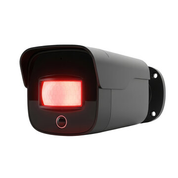 A black motion detector with a red light