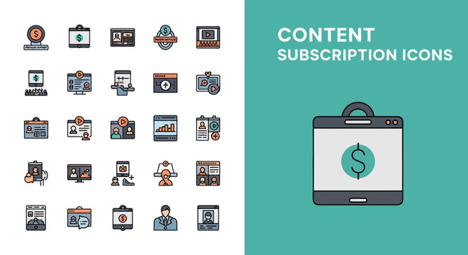 Set of content subscription and digital membership vector icons