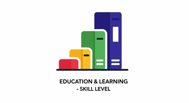Stylized graphic of ascending stacked books representing education and skill levels