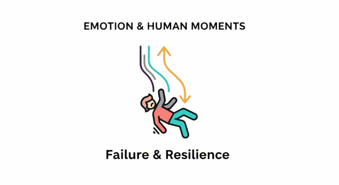 Stylized figure falling with arrows indicating decline and recovery
