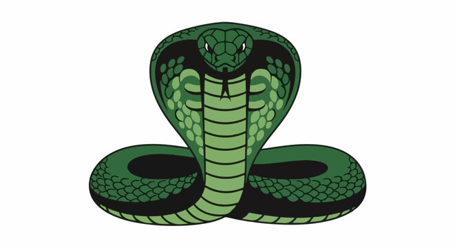 Stylized green cobra snake with hood flared in a defensive posture