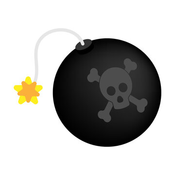 Isometric bomb with a lit fuse ready to explode. Isolated cartoon vector on white background top view