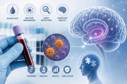 Alzheimer blood test screening amyloid biomarkers early detection cognitive health diagnostics brain protein biomarker analysis for Alzheimer's dementia screening and early action