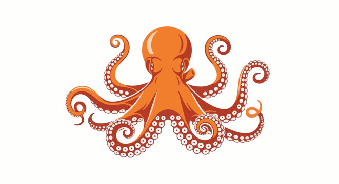 Stylized orange octopus with curling tentacles and suckers, isolated