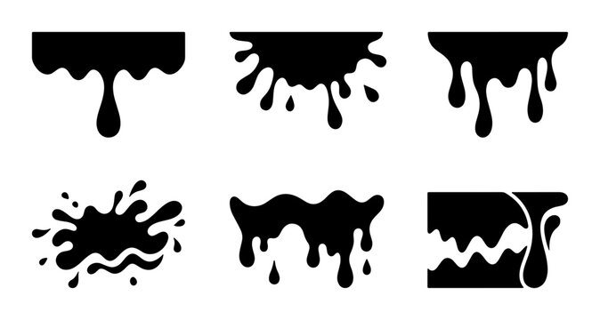 Black ink splashes and drips collection, abstract liquid shapes Vector