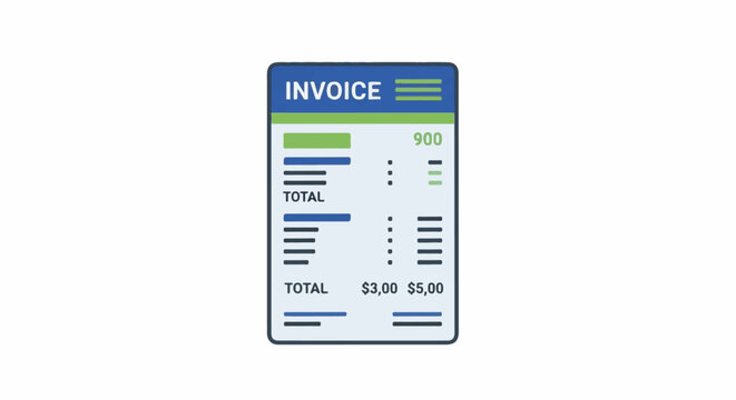 Stylized invoice document with financial figures and itemized lists