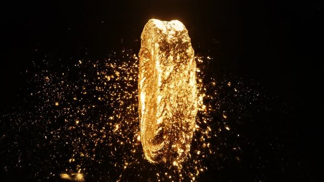 Golden ring composed of sparkling particles and dust rotating and exploding in slow motion against a black background abstract motion graphics luxury concept 4k Video