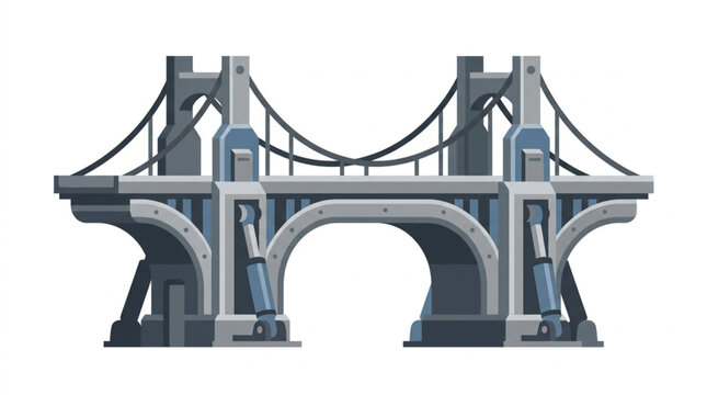 Modern suspension bridge structure with towers and cables.