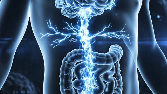 Dynamic 3d animation showcasing the intricate human nervous system brain and digestive tract with glowing blue energy pulses concept of neural pathways 4k Video