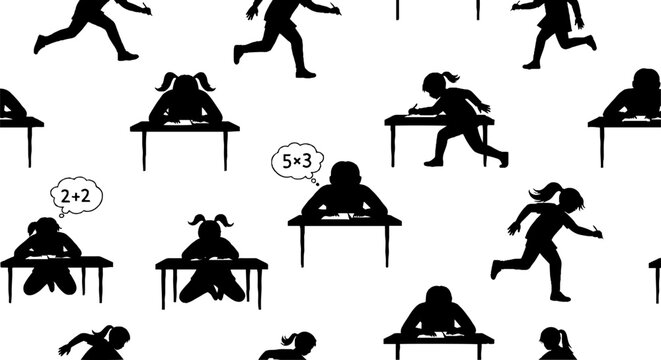 Creative Silhouettes Showing Various Student Learning Behaviors.