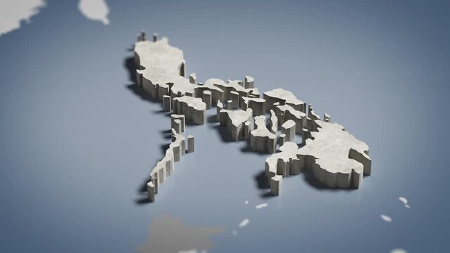 World map animation Birds eye view above Philippines,  Filipino, Quezon City, Asia, with highlighted country borders. Cinematic 3d world map animation highlights aerial views, 4k Video