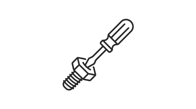 Screwdriver turning a bolt on a threaded rod.