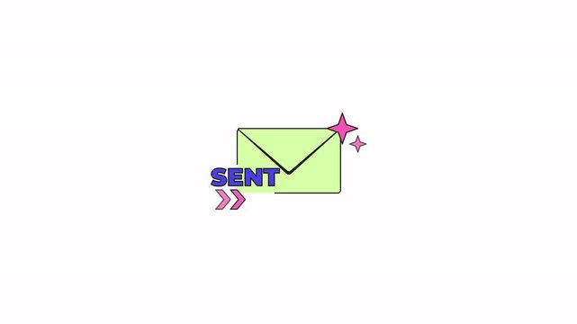Sent message notification neubrutalism UI element animation. Envelope icon with delivery confirmation. Animated flat user interface component for web and app design. Neo memphis motion graphic