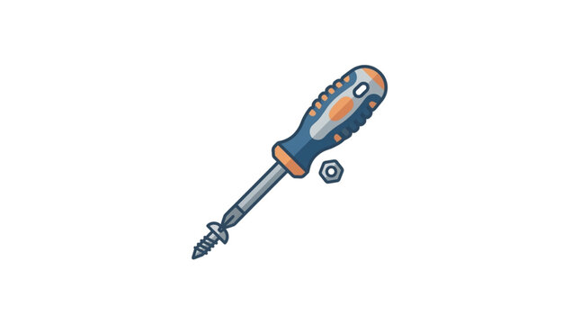 Screwdriver with screw and nut illustration.