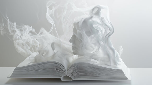 Creative smoke emanating from an open book featuring an abstract face
