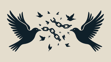 Obraz premium Breaking Chains with Flying Birds Vector Illustration for Juneteenth Concept