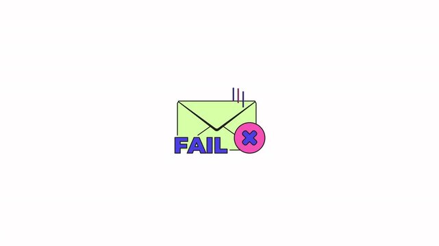Failed email notification neubrutalism UI element animation. Inbox error badge for messaging app. Animated flat user interface component for web design. Neo memphis motion graphic on transparent