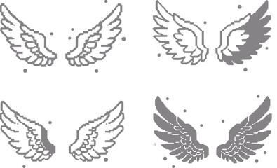 Pixel angel wings collection outline, shadowed, and filled © Lisa_Stock