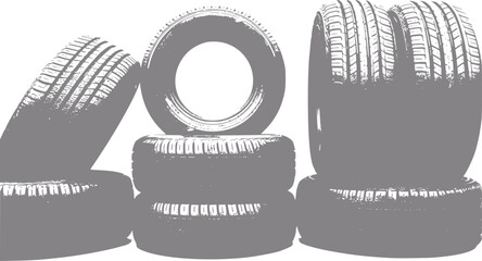 Stacked car tires in a stylized gray and white © Lisa_Stock