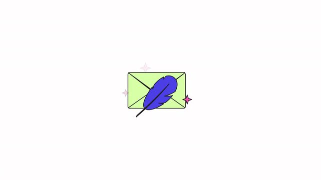 Email draft neubrutalism UI element animation. Envelope and writing feather quill. Composing message. Animated flat user interface component for web and app design. Neo memphis motion graphic