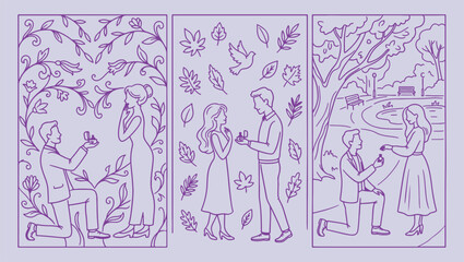 Fototapeta premium Couple engagement romantic proposal, minimalist love sketch, clean wedding illustration, modern relationship design, isolated couple vector, premium romantic wallpaper, sweet proposal print couple, en