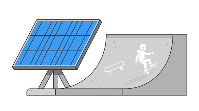 Skateboarder on Ramp Next to Solar Panel