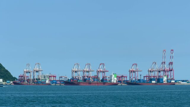 Busy Container Terminal Timelapse Featuring Cargo Shipping, Port Cranes and Maritime Logistics in Busan, South Korea
