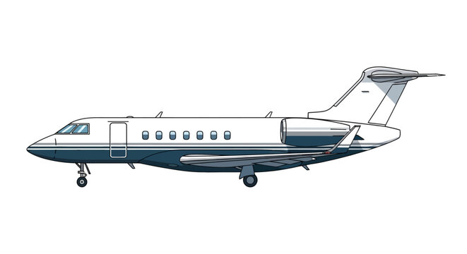 Side view illustration of a luxury private jet isolated on white background.