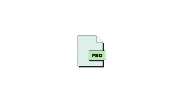 PSD design file extension neubrutalism UI element animation. Digital artwork format type. Animated flat user interface component for web and app design. Neo memphis motion graphic