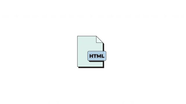 HTML markup file format neubrutalism UI element animation. Document extension. Frontend development. Animated flat user interface component for web and app design. Neo memphis motion graphic