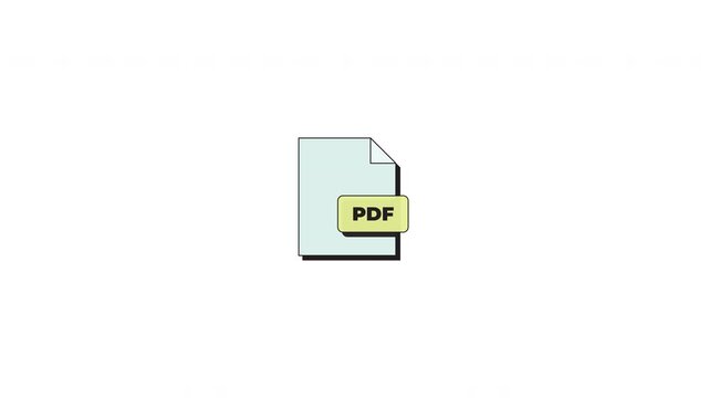PDF document portable file extension neubrutalism UI element animation. Digital paperwork format. Animated flat user interface component for web and app design. Neo memphis motion graphic