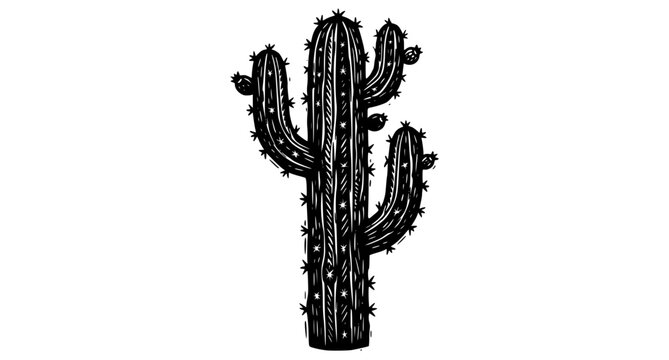 Brazilian Cordel cactus woodcut vector illustration traditional folk engraving
