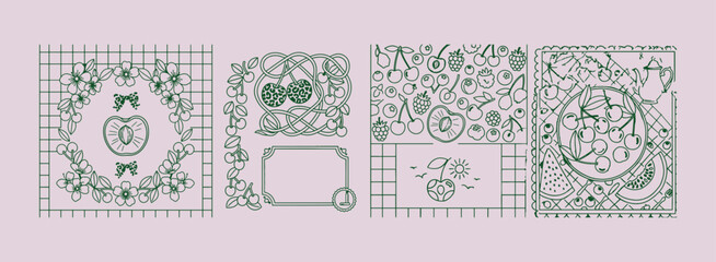 Cherry orchard pattern, harvest fruit sketch, minimal berry art, clean orchard illustration, modern fruit drawing, isolated cherry vector, premium nature background, organic design print cherry, orcha © Geetaroy
