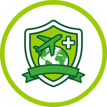 Green airplane shield travel protection logo.
