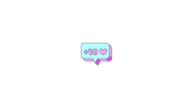 Likes counter popup alert bubble neubrutalism UI element animation. Love boost. Social media reactions. Animated flat user interface component for web and app design. Neo memphis motion graphic