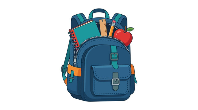 Blue Backpack with School Supplies Inside.