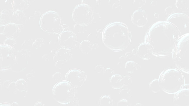 Glowing soap bubbles floating glass spheres with iridescent reflections over abstract clean water background atmosphere design.