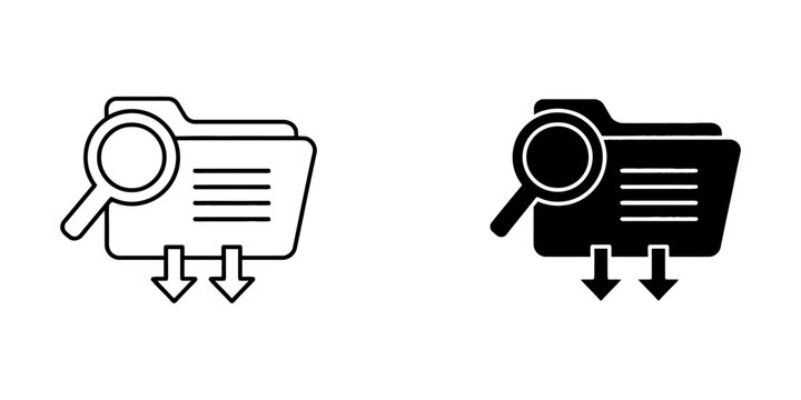 File folder search and data export interface icons with magnifying, document