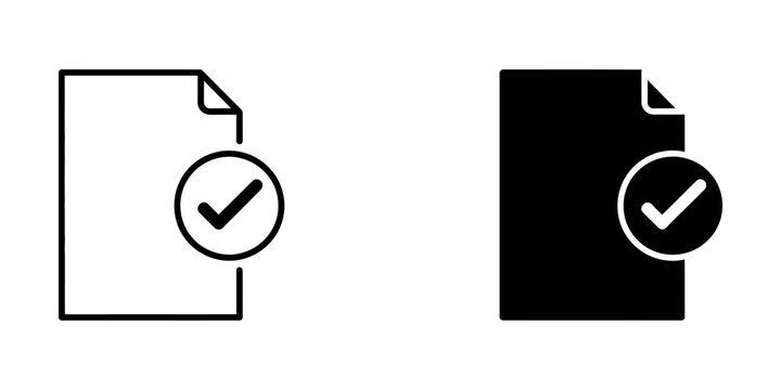 Verified blank page document icon set with document verified checkbox
