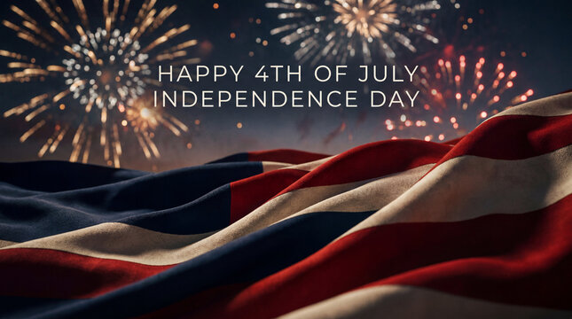 July 4 Independence Day flag fabric fireworks patriotic poster premium holiday poster scene close fabric folds with fireworks overlay convey solemn American pride for greeting banners and national