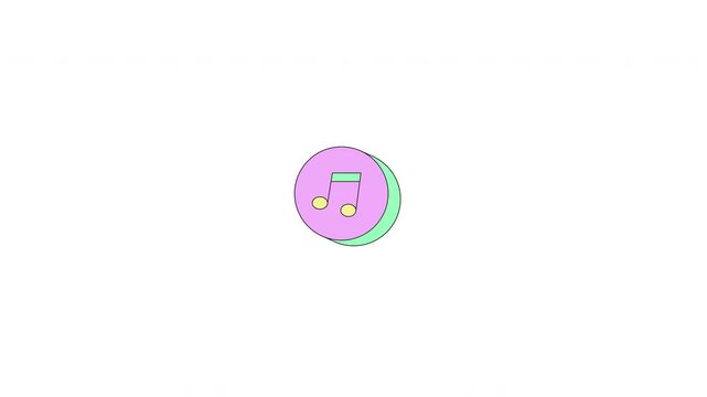Audio track button neubrutalism UI element animation. Musical note icon. Media library. Music playback. Animated flat user interface component for web and app design. Neo memphis motion graphic