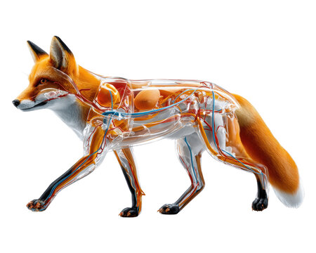 Anatomical Fox Model: A detailed scientific model of a fox showcasing its internal anatomy, including circulatory and skeletal systems.